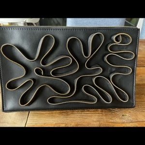 Stella McCartney Black Faux Leather Zipper Embellished Cavendish Clutch. 8x13”